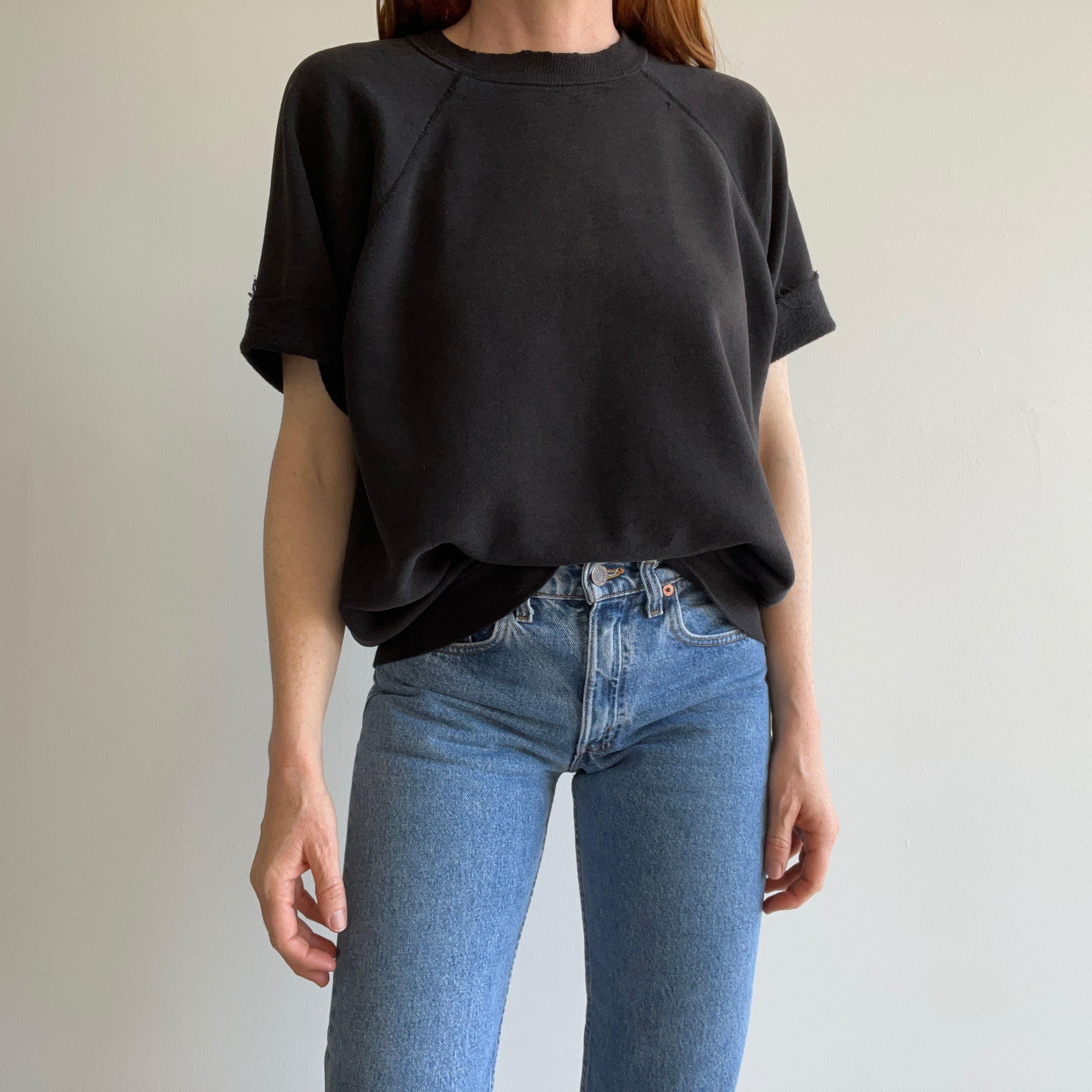 1980s Thinned Out Split Collar Thrashed to Perfection Blank Black DIY Warm Up