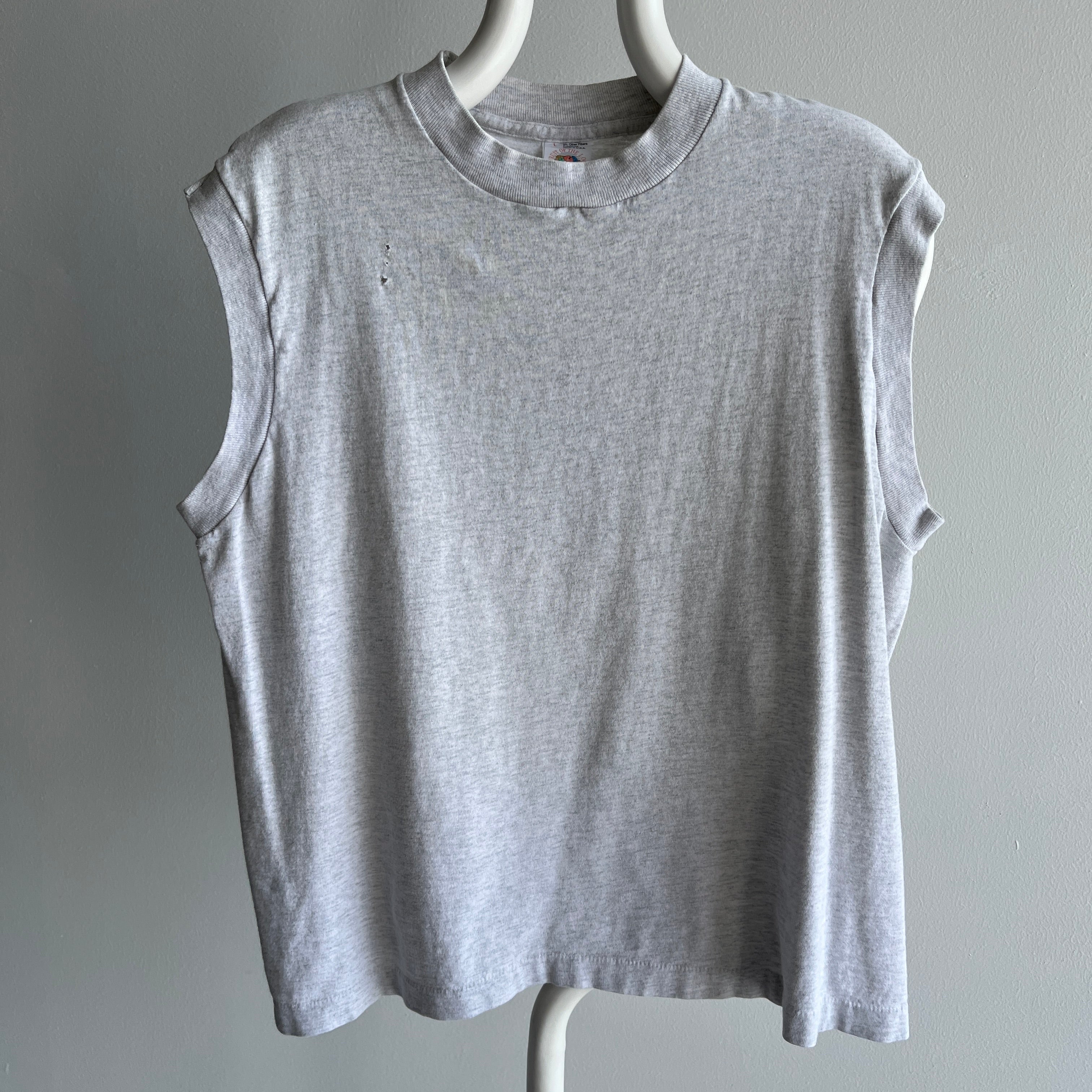 1980s Soft and Worn Light Gray Cotton Muscle Tank by FOTL