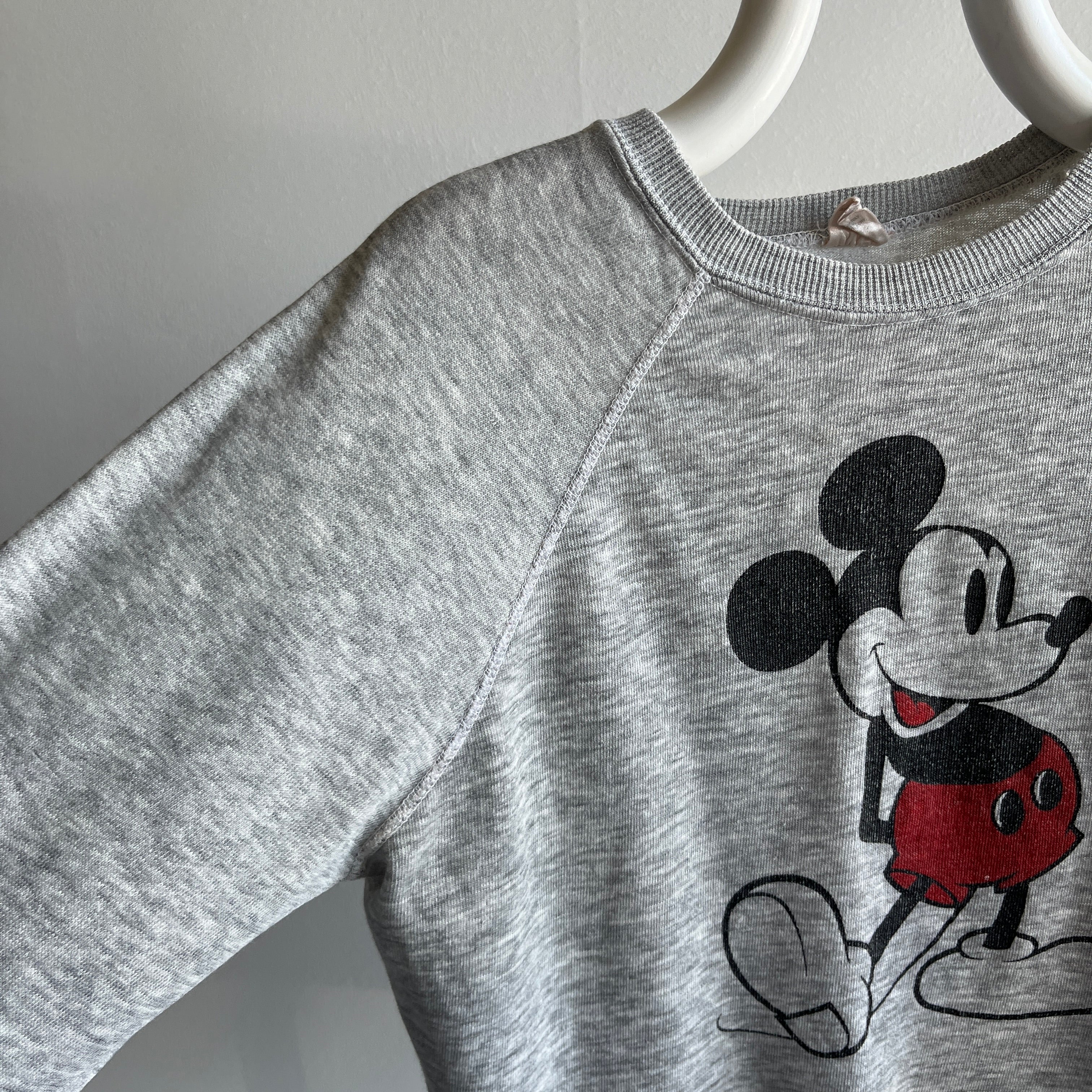 1980s Thinned Out Tattered and Torn Mickey Raglan Sweatshirt - Collectible