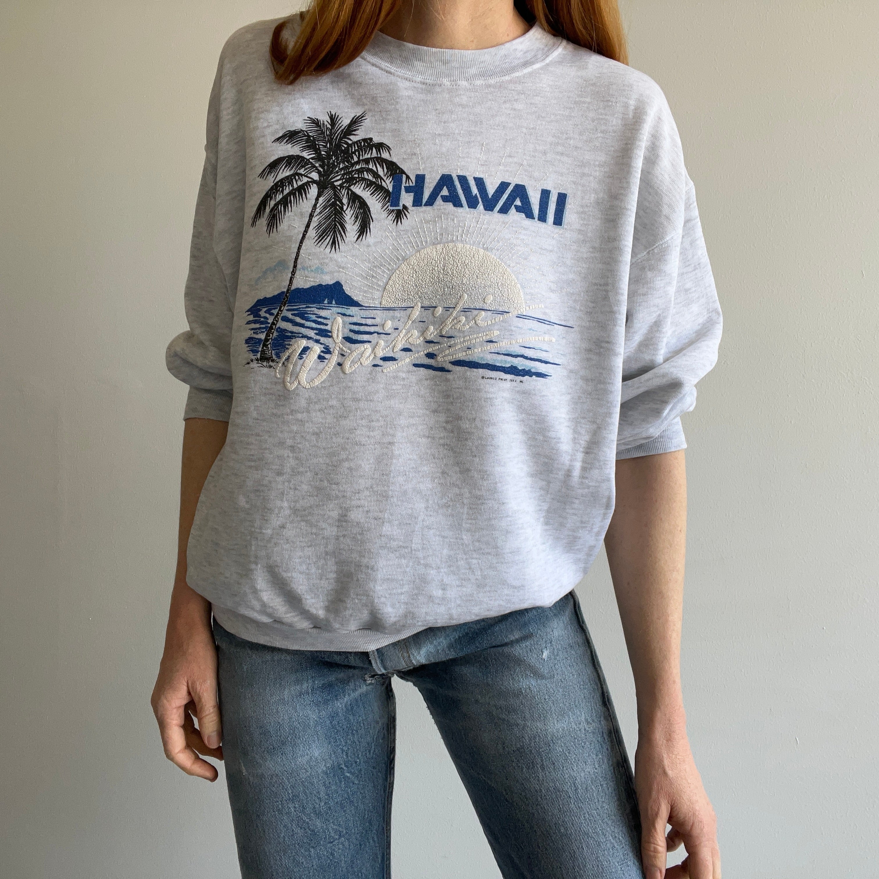 1990s SUPER THINNED OUT AND SLOUCHY Hawaii Sweatshirt