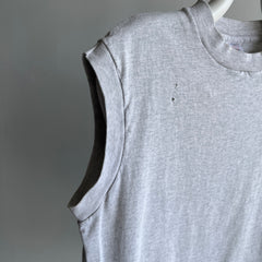 1980s Soft and Worn Light Gray Cotton Muscle Tank by FOTL