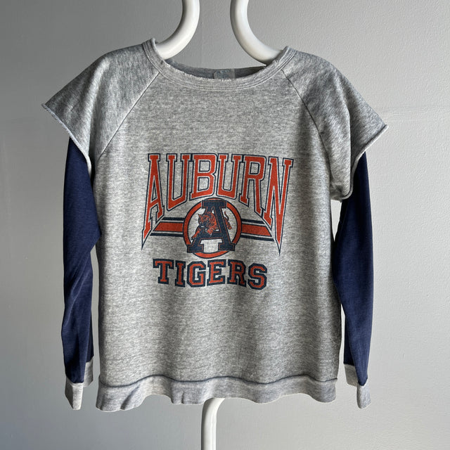 1980s Twofer Auburn Super Thin and Tattered Built In Long Sleeve Warm Up Sweatshirt