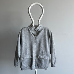 1980s Button Up Blank Gray Cardigan with Pockets for Snacks