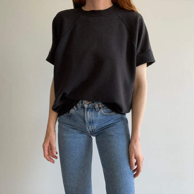 1980s Thinned Out Split Collar Thrashed to Perfection Blank Black DIY Warm Up