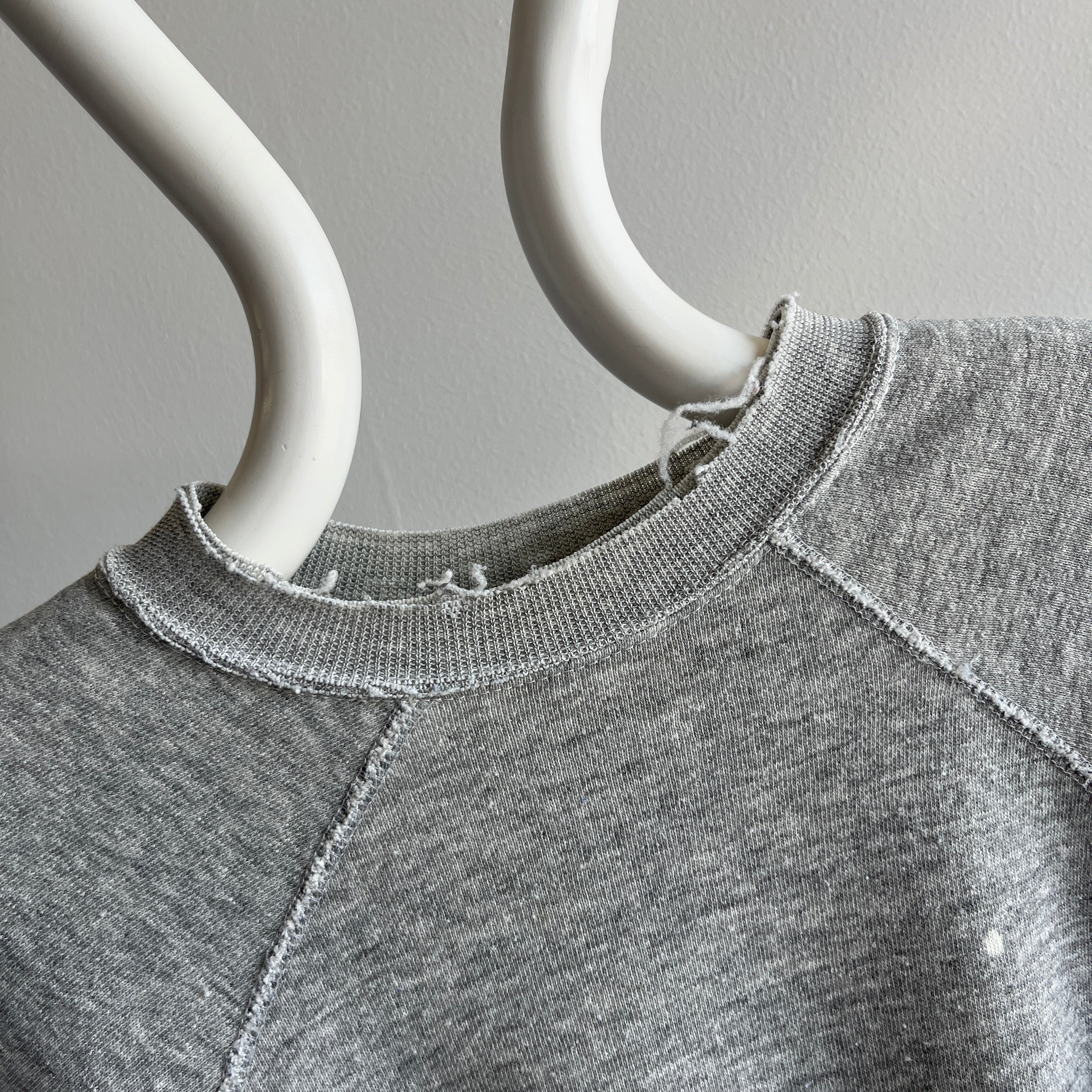1980s Super Tattered, Torn and Worn Bleach Stained Blank Gray Sweatshirt