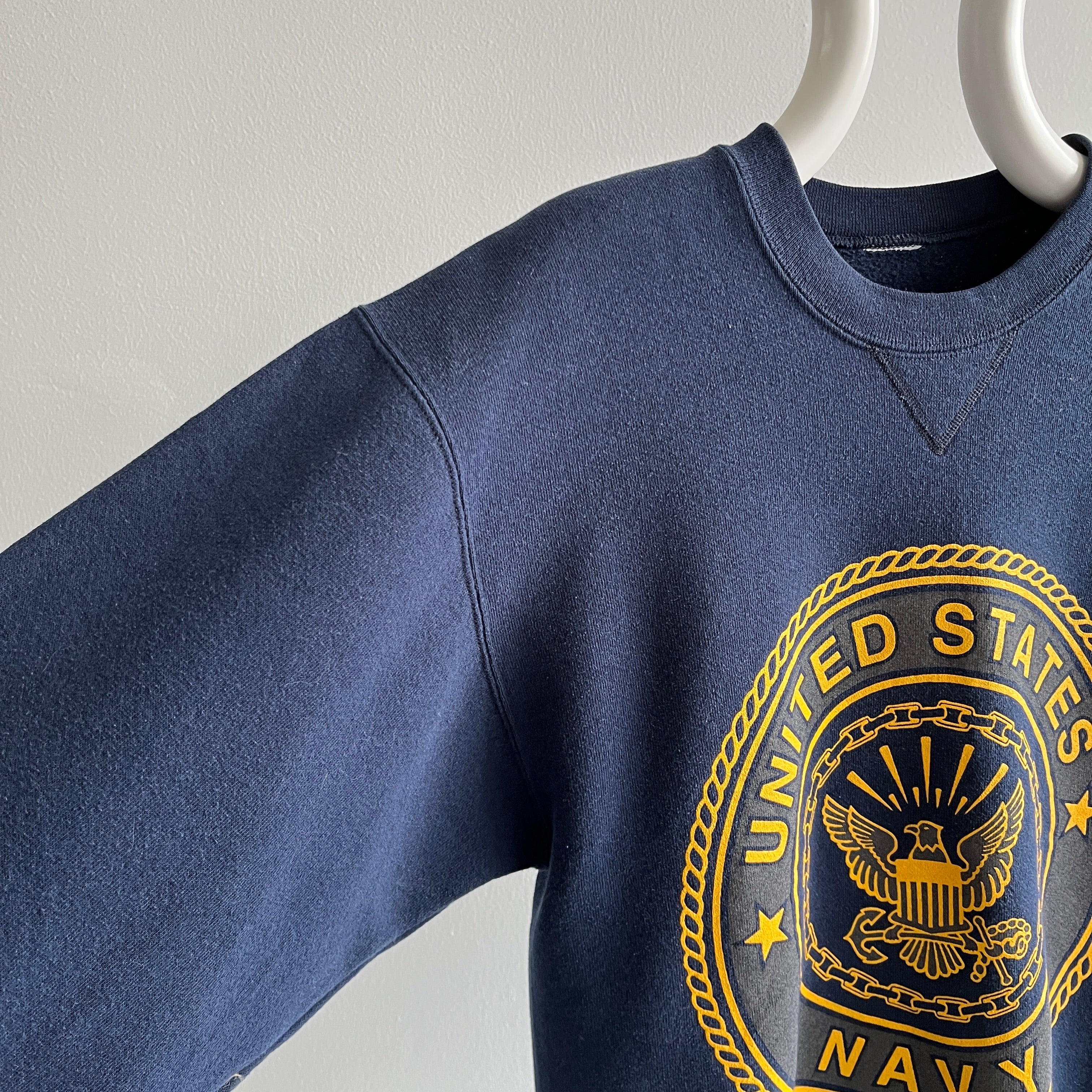 2000s US Navy Front and Back Paint Stained Sweatshirt