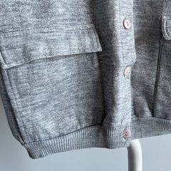 1980s Button Up Blank Gray Cardigan with Pockets for Snacks