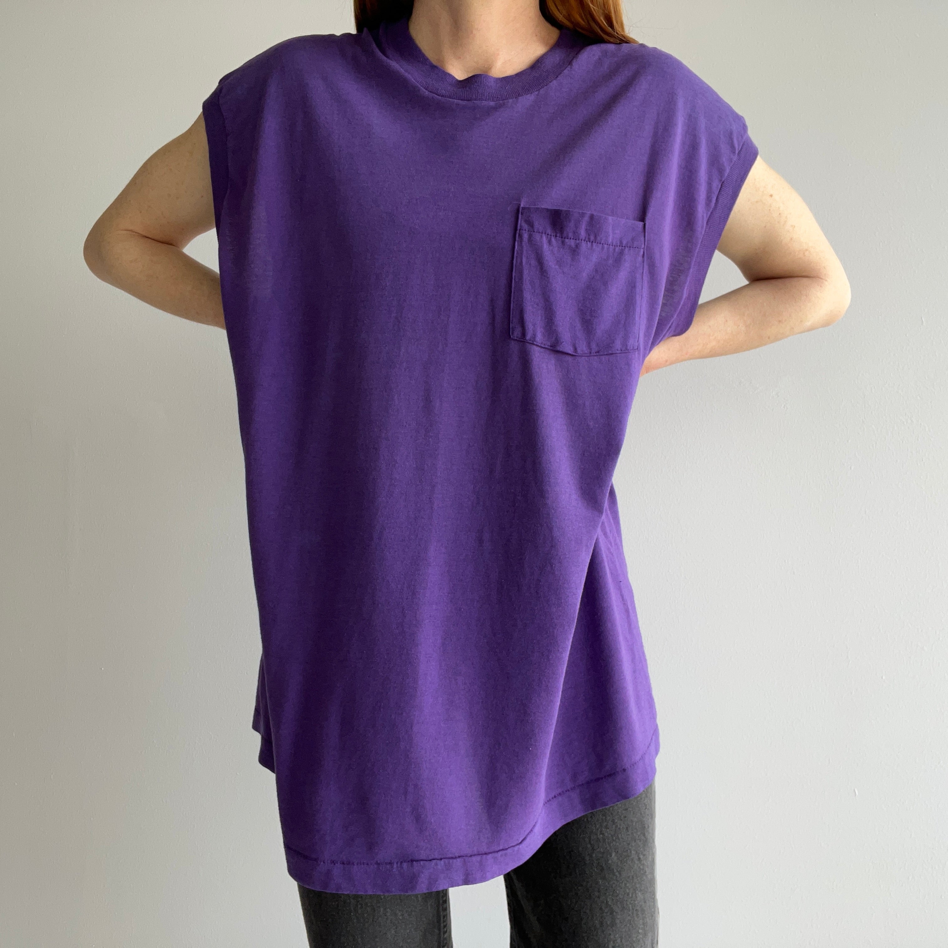 1990s FOTL Thinned Out Sun Faded Purple Selvedge Pocket Muscle Tank
