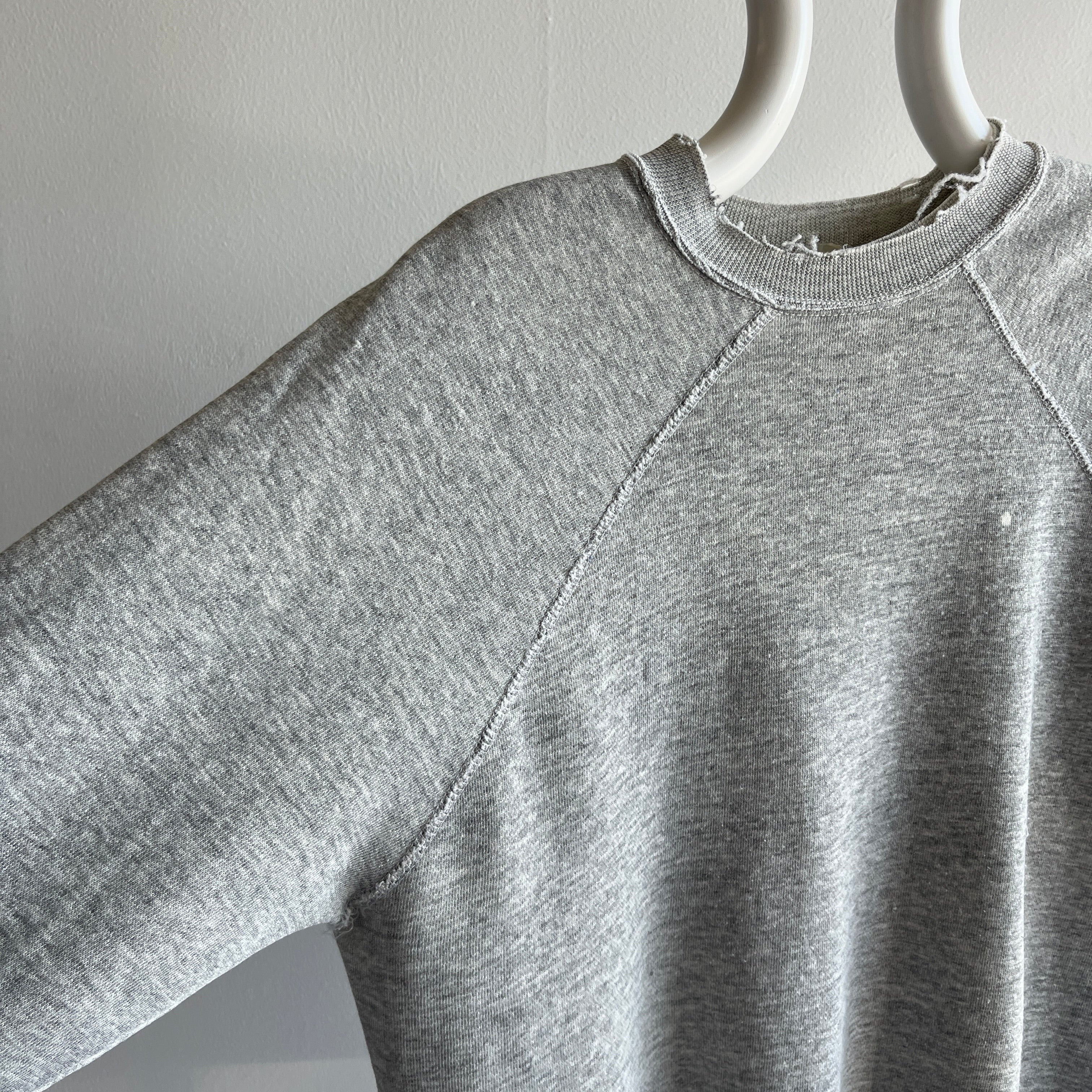 1980s Super Tattered, Torn and Worn Bleach Stained Blank Gray Sweatshirt