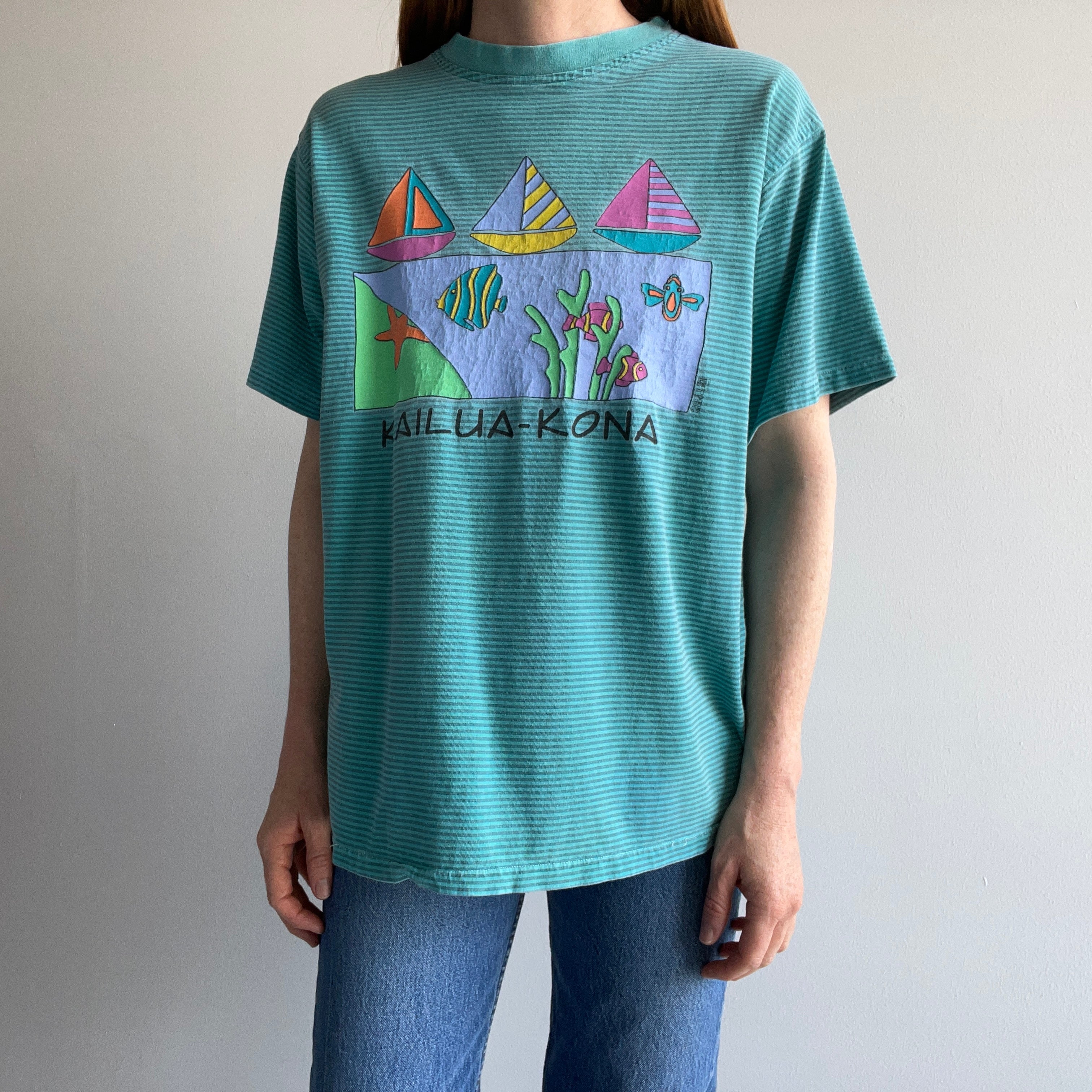 1990s Striped Kailua Kona Tourist T-Shirt