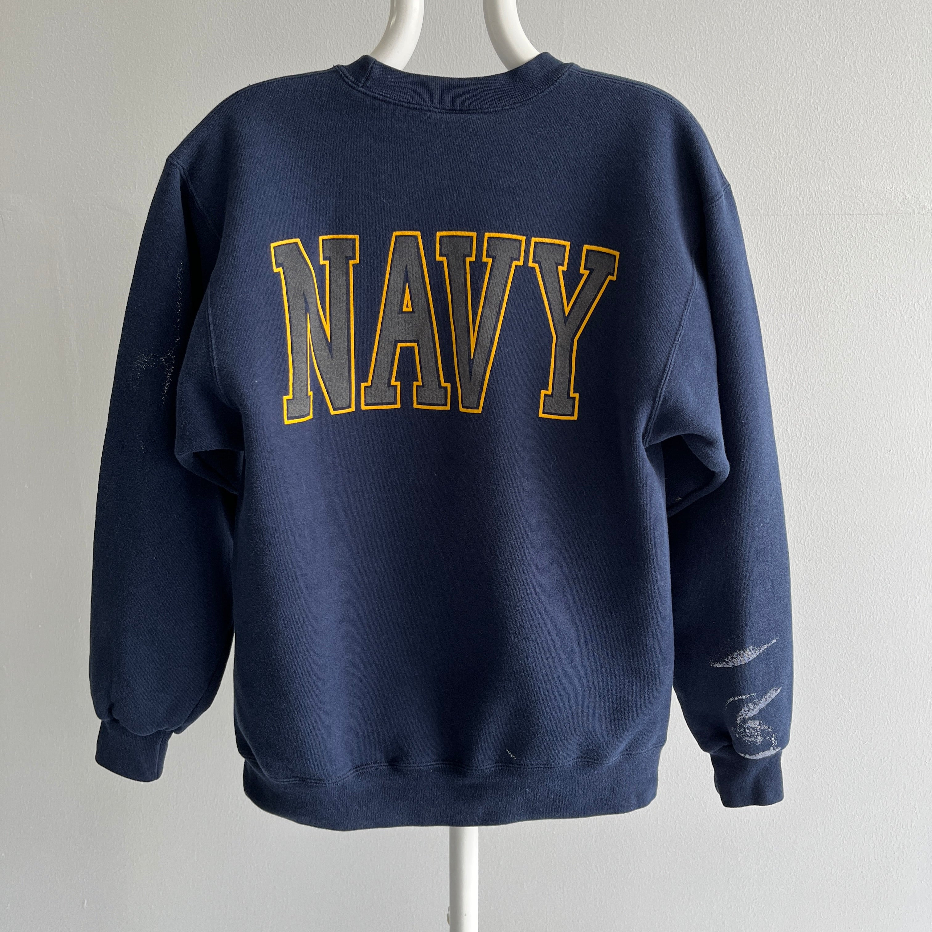 2000s US Navy Front and Back Paint Stained Sweatshirt