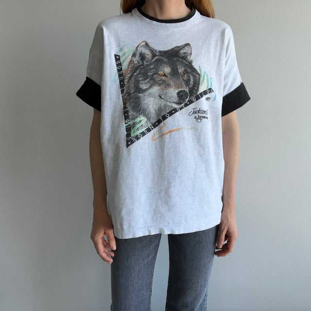 1991 Jackson Hole, Wyoming - Born To Be Wild - Two Tone  Wolf T-Shirt