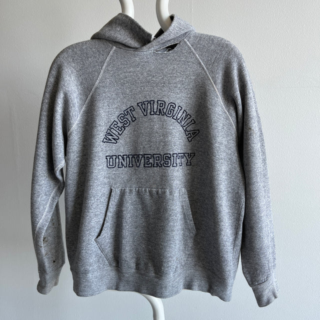 1970/80s University of West Virginia Velva Sheen Hoodie - Tattered, Torn and Grease Stained