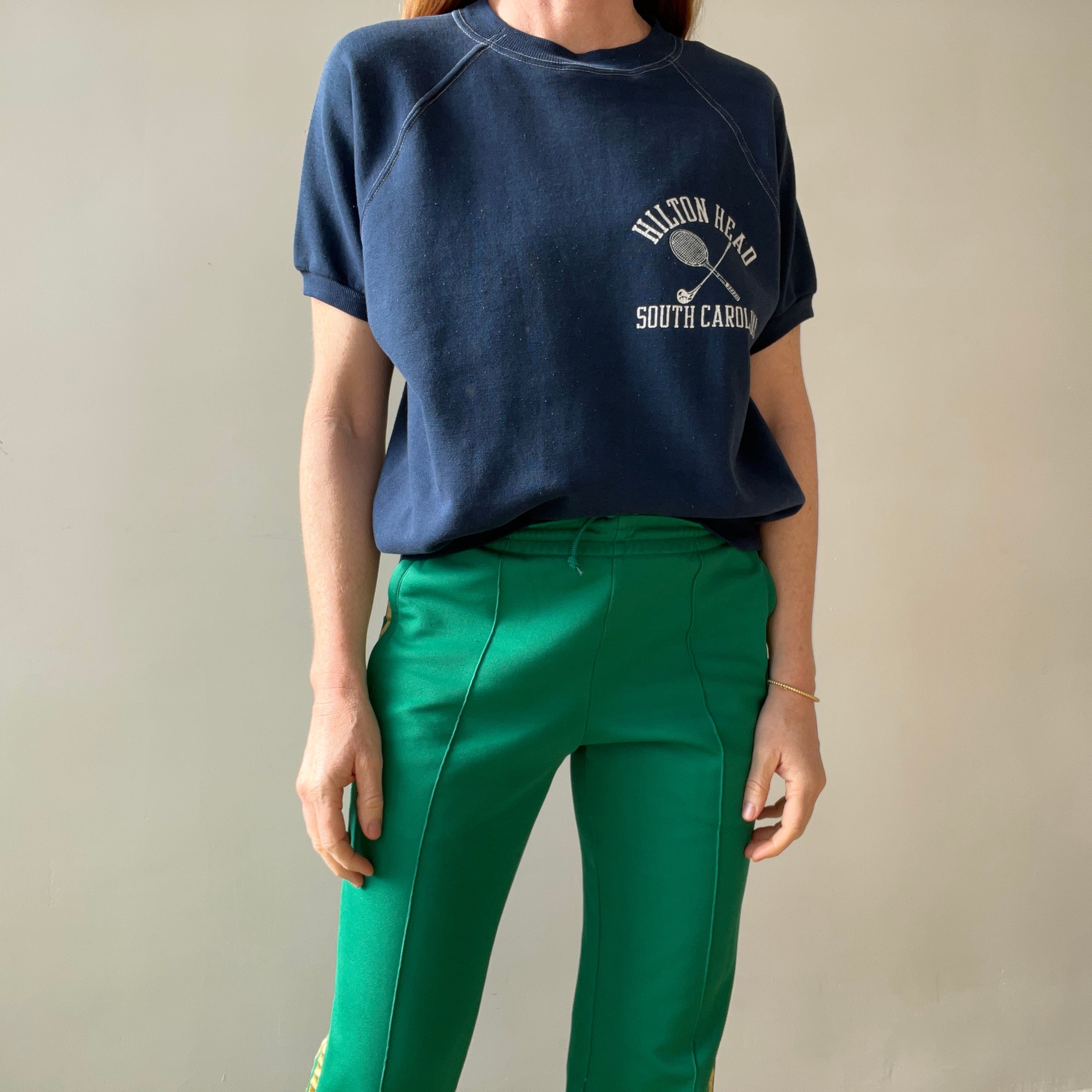 1960s Navy Blue Hilton Head South Carolina Short Sleeve Sweatshirt - Collectible