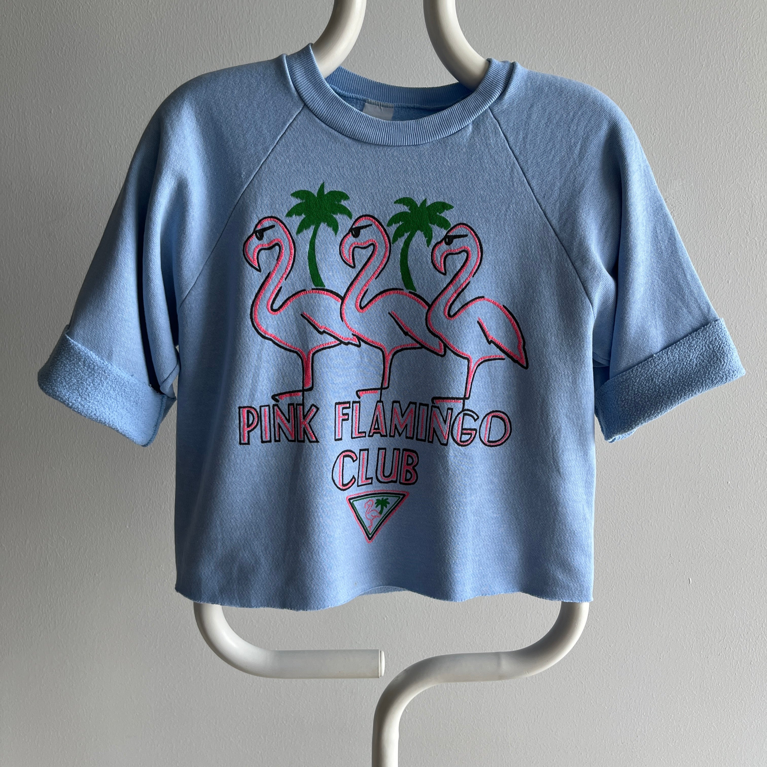 1980s Flamingo Club Cut 1/2 Sleeve Cropped Sweatshirt - WOW