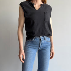 1980s Cut Neck Blank Black Muscle Tank