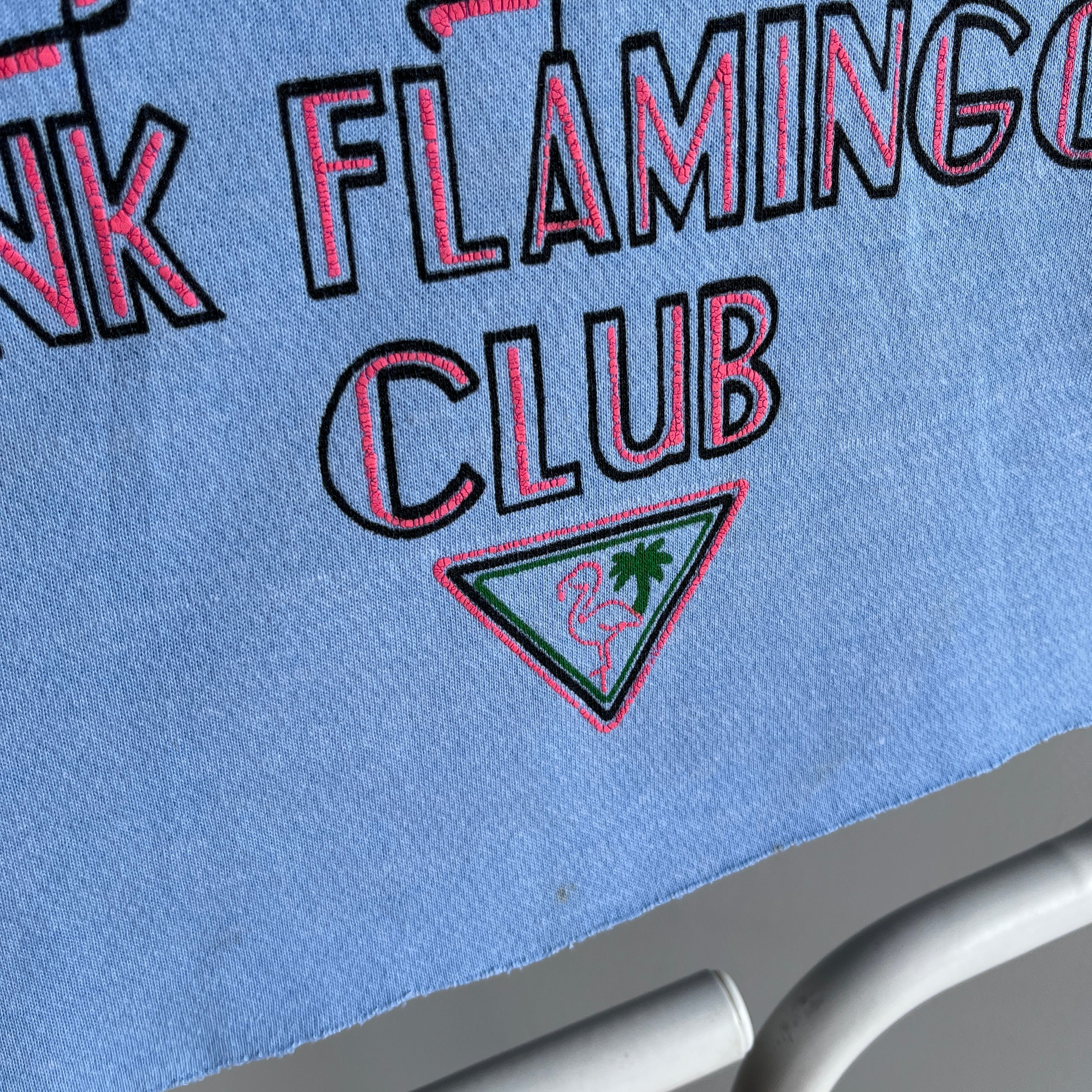 1980s Flamingo Club Cut 1/2 Sleeve Cropped Sweatshirt - WOW