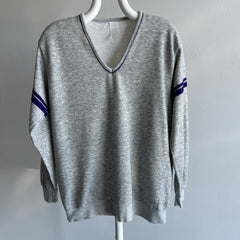 1980s GAP!!!!! Double Stripe V-Neck Sweatshirt - Purple and Gray