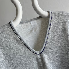 1980s GAP!!!!! Double Stripe V-Neck Sweatshirt - Purple and Gray