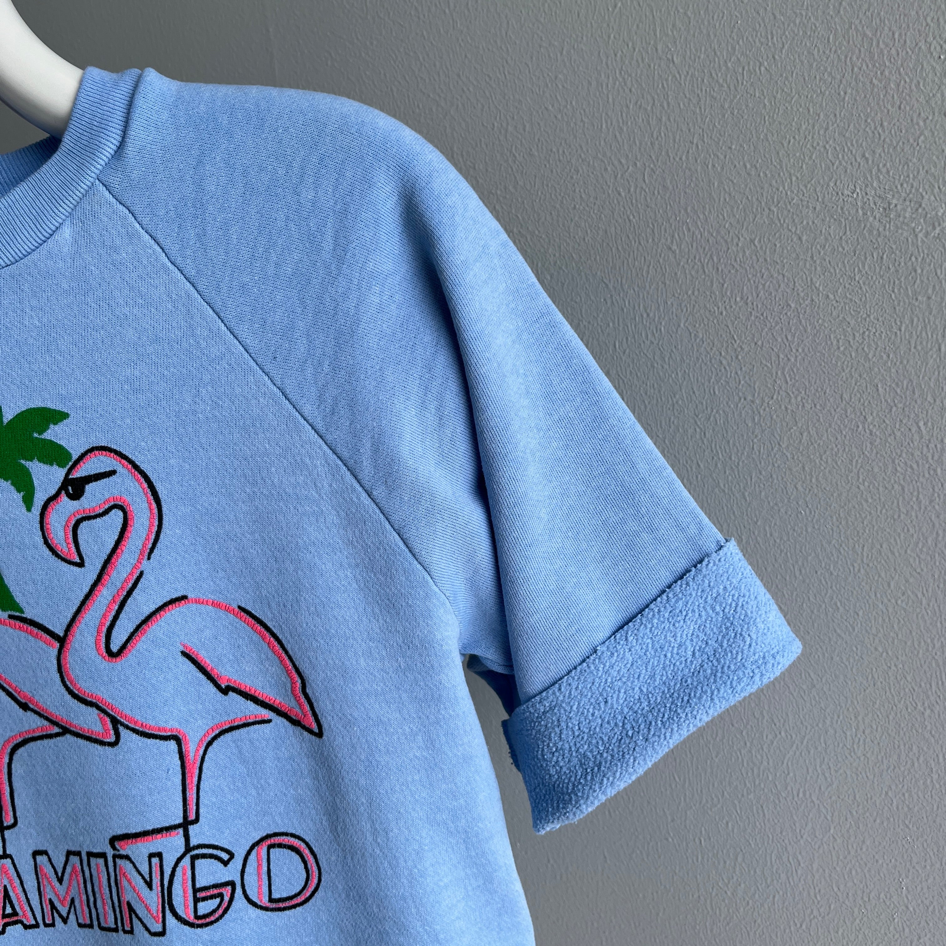 1980s Flamingo Club Cut 1/2 Sleeve Cropped Sweatshirt - WOW