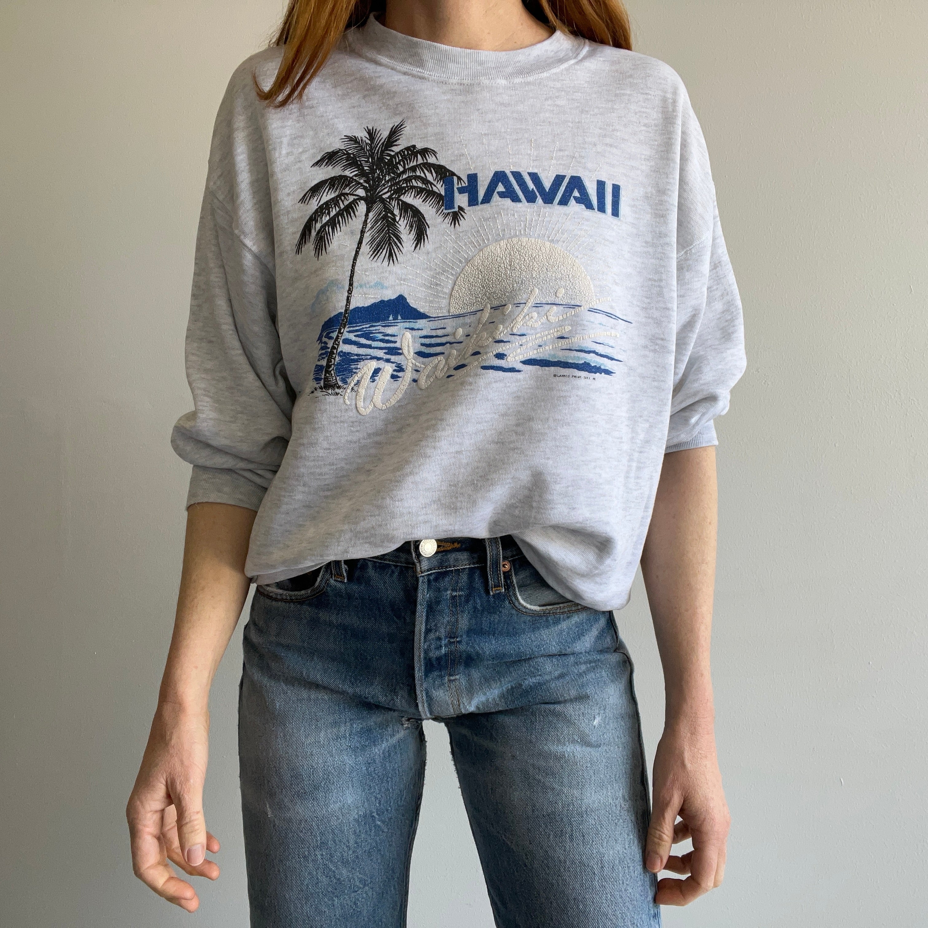 1990s SUPER THINNED OUT AND SLOUCHY Hawaii Sweatshirt