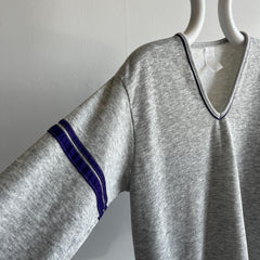 1980s GAP!!!!! Double Stripe V-Neck Sweatshirt - Purple and Gray