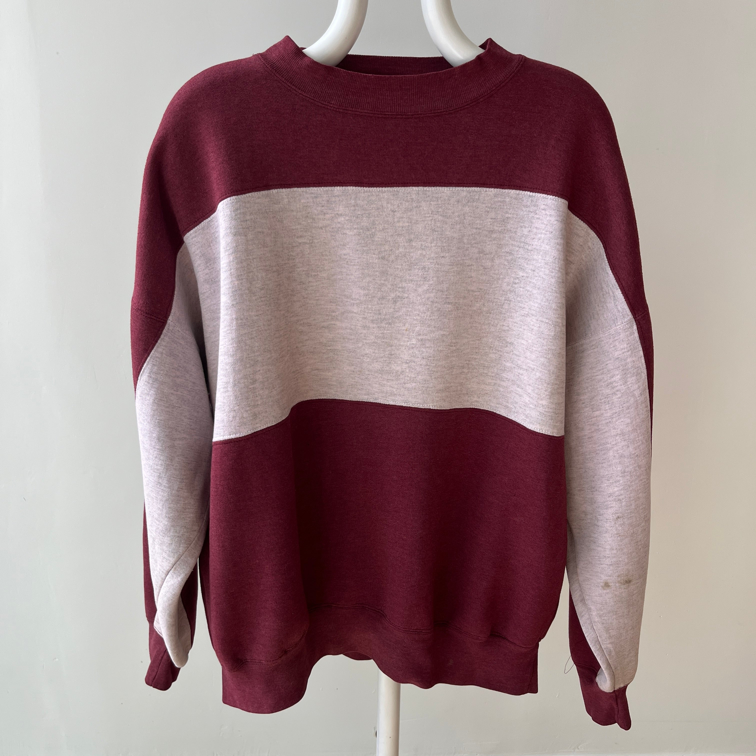 1980/90s Color Block Sweatshirt - Gray and Maroon