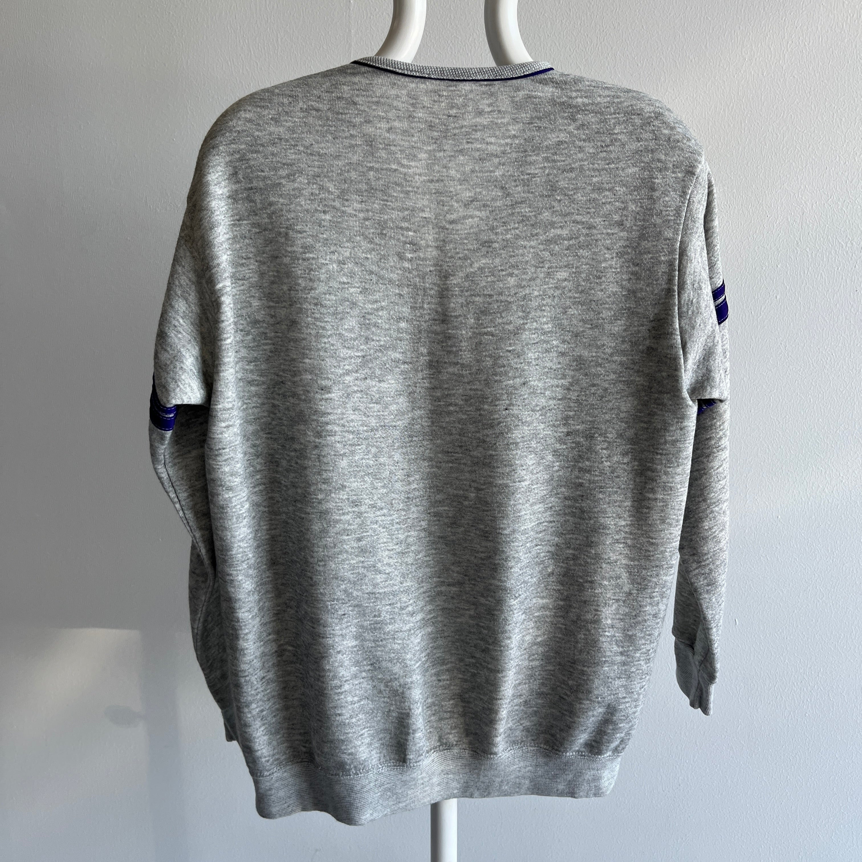 1980s GAP!!!!! Double Stripe V-Neck Sweatshirt - Purple and Gray