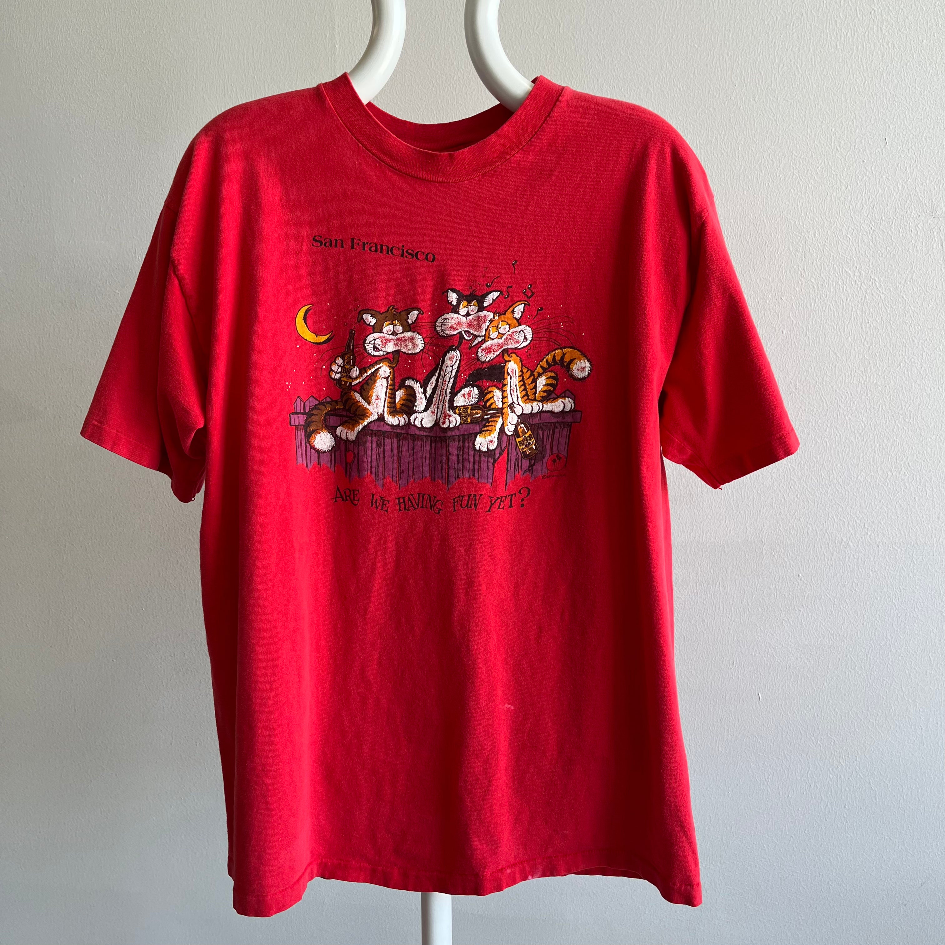 1985 San Francisco Non Sequitur Drunk Cats Front and Back T-Shirt - Oh My