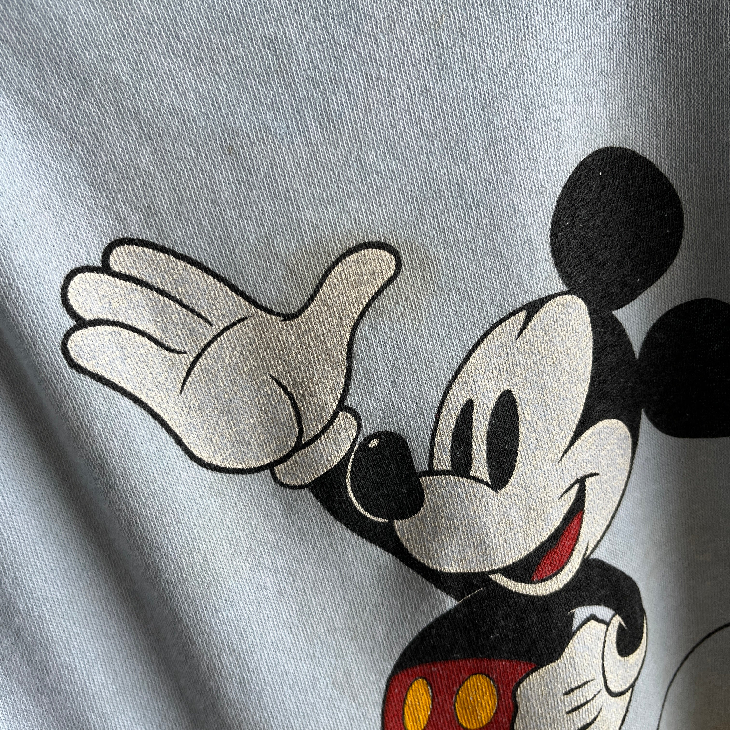 1970s Destroyed and Stained 70s Front and Back Mickey Cut Sleeve Warm Up