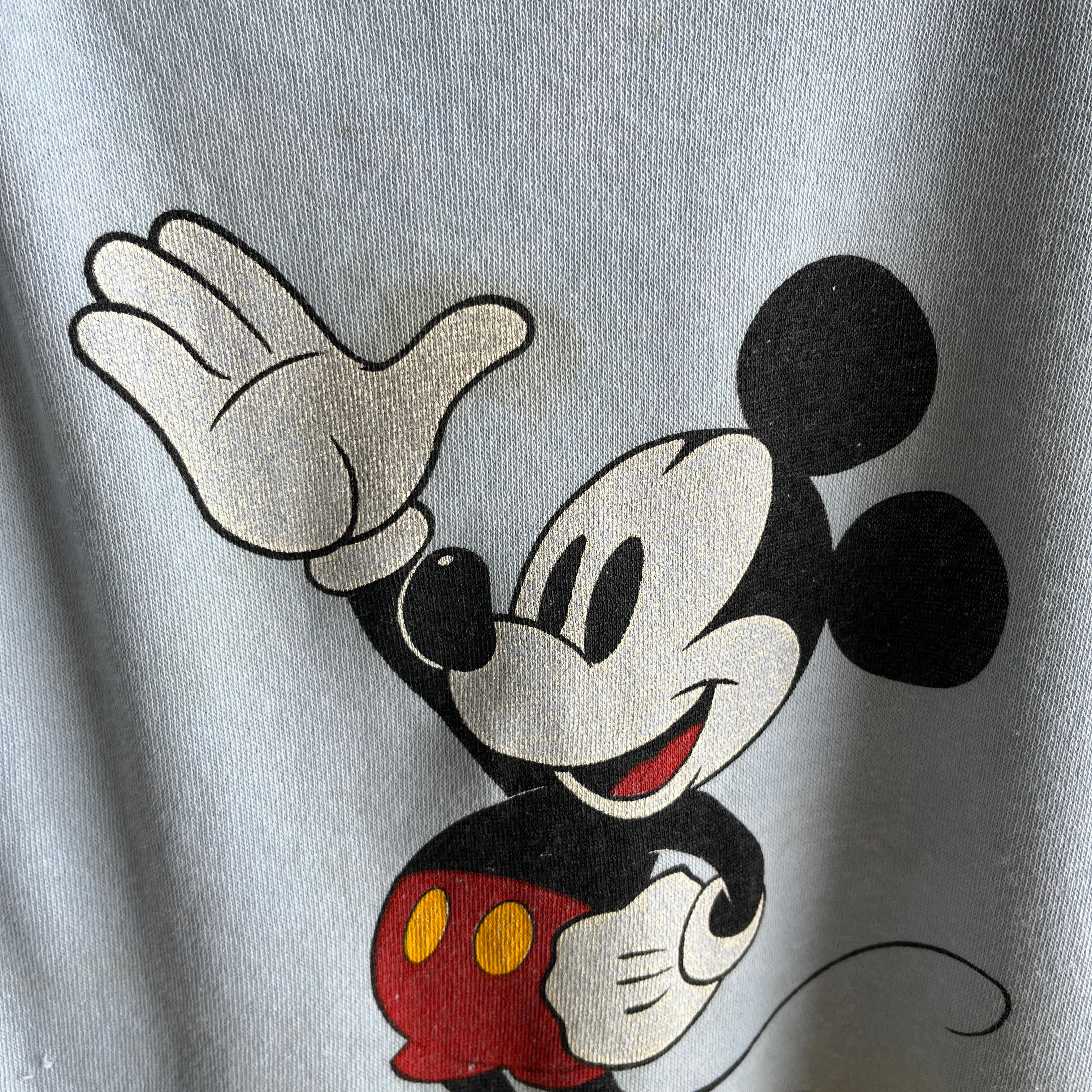 1970s Destroyed and Stained 70s Front and Back Mickey Cut Sleeve Warm Up