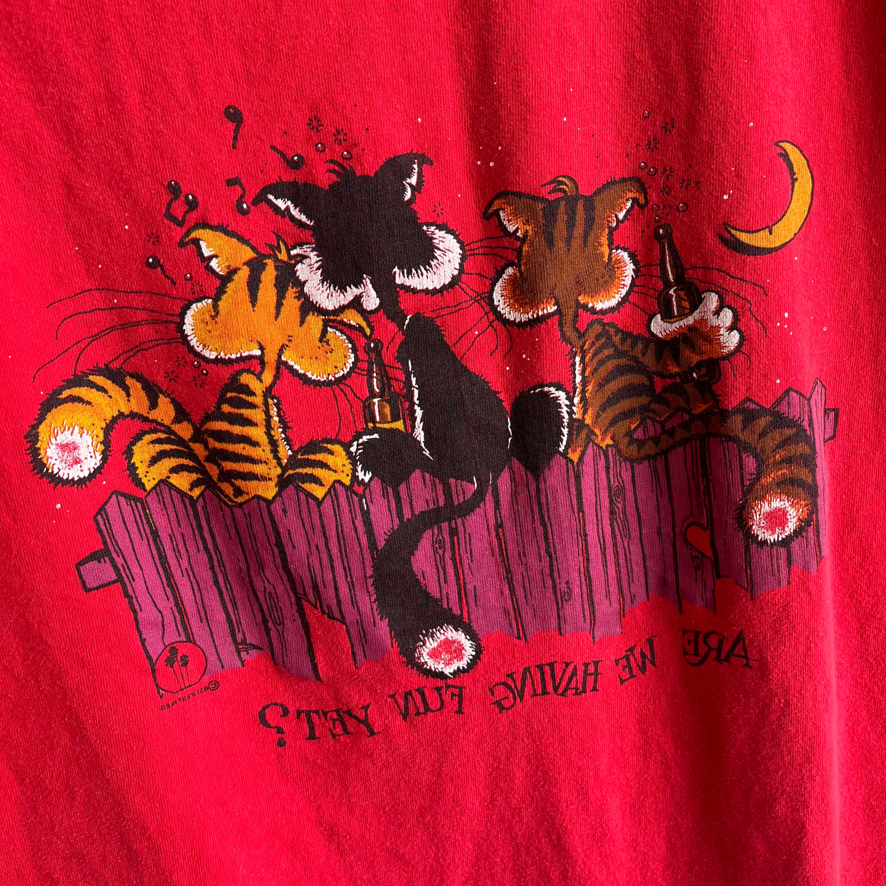 1985 San Francisco Non Sequitur Drunk Cats Front and Back T-Shirt - Oh My