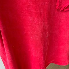 1980s Sun Faded and Bleach Stained Red Pocket Cotton T-Shirt