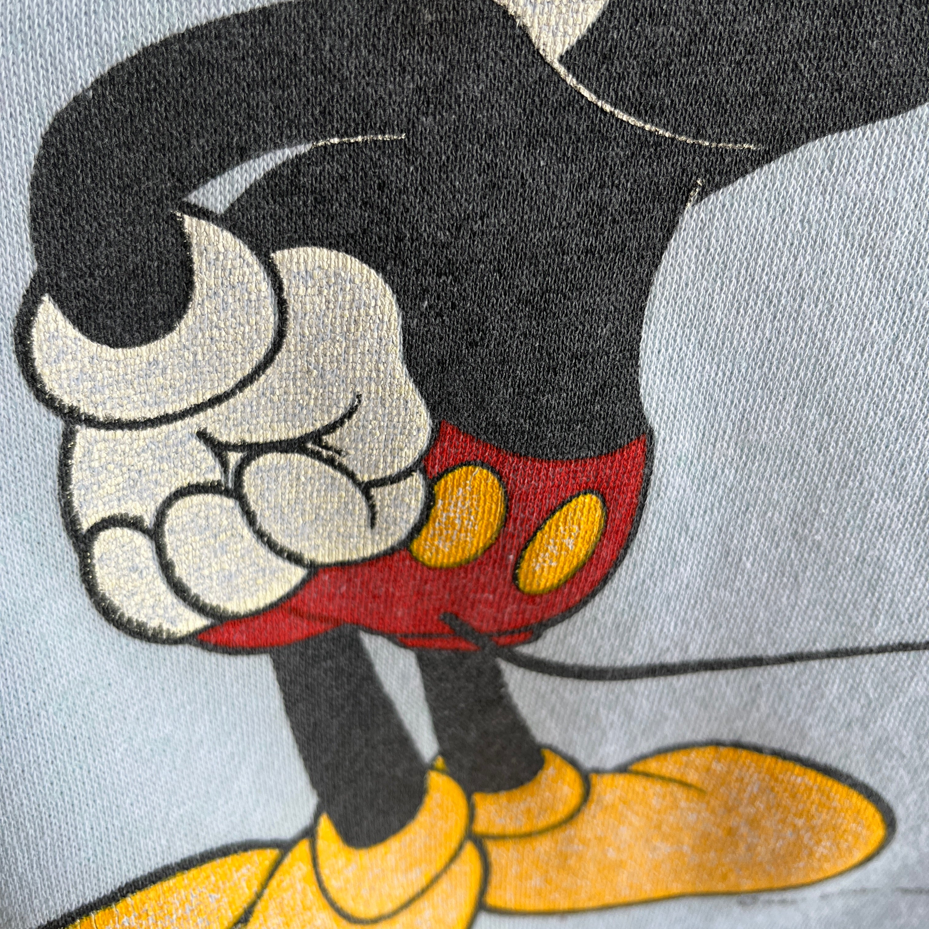 1970s Destroyed and Stained 70s Front and Back Mickey Cut Sleeve Warm Up