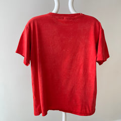 1980s Sun Faded and Bleach Stained Red Pocket Cotton T-Shirt