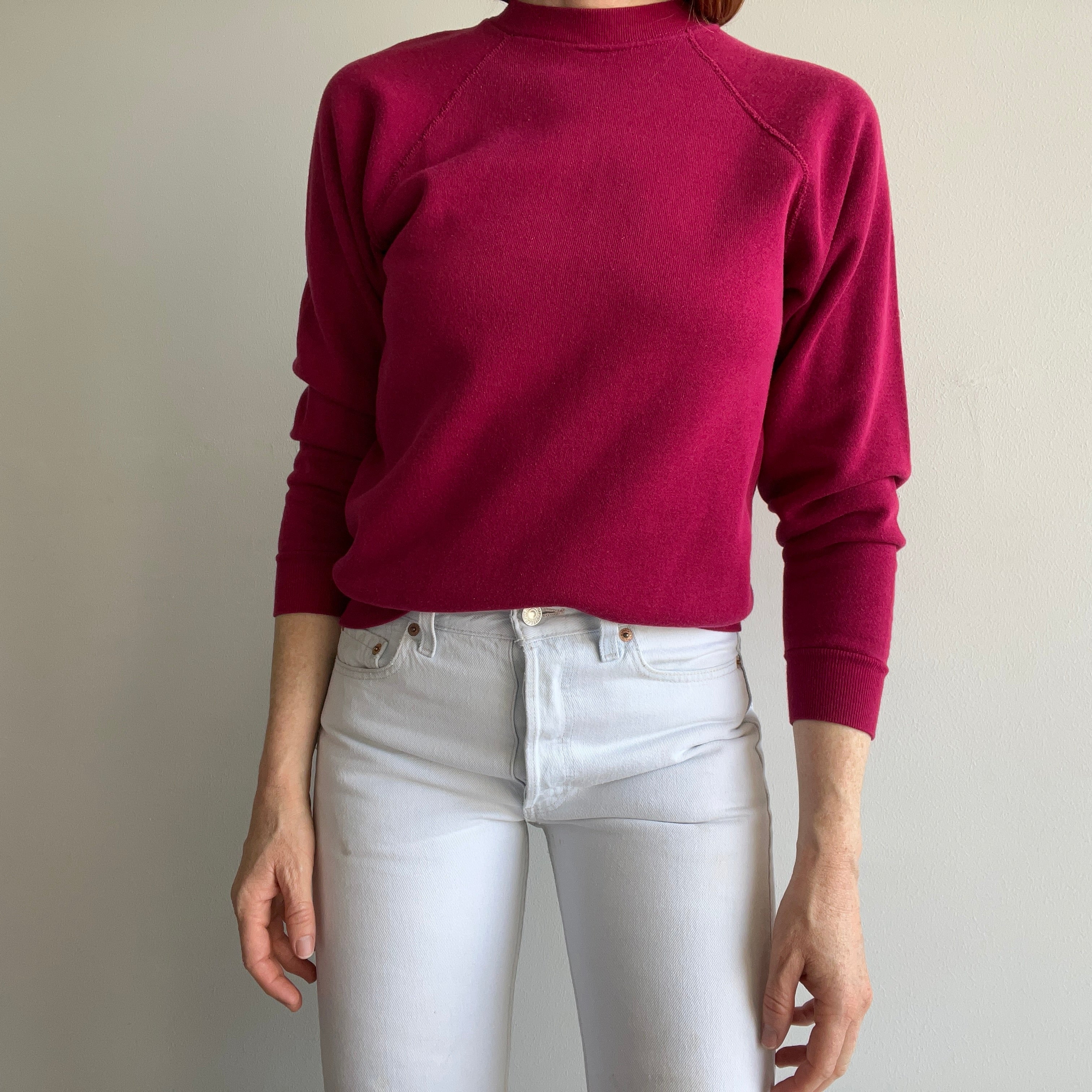 1980s Magenta Pink Smaller Size Raglan Sweatshirt