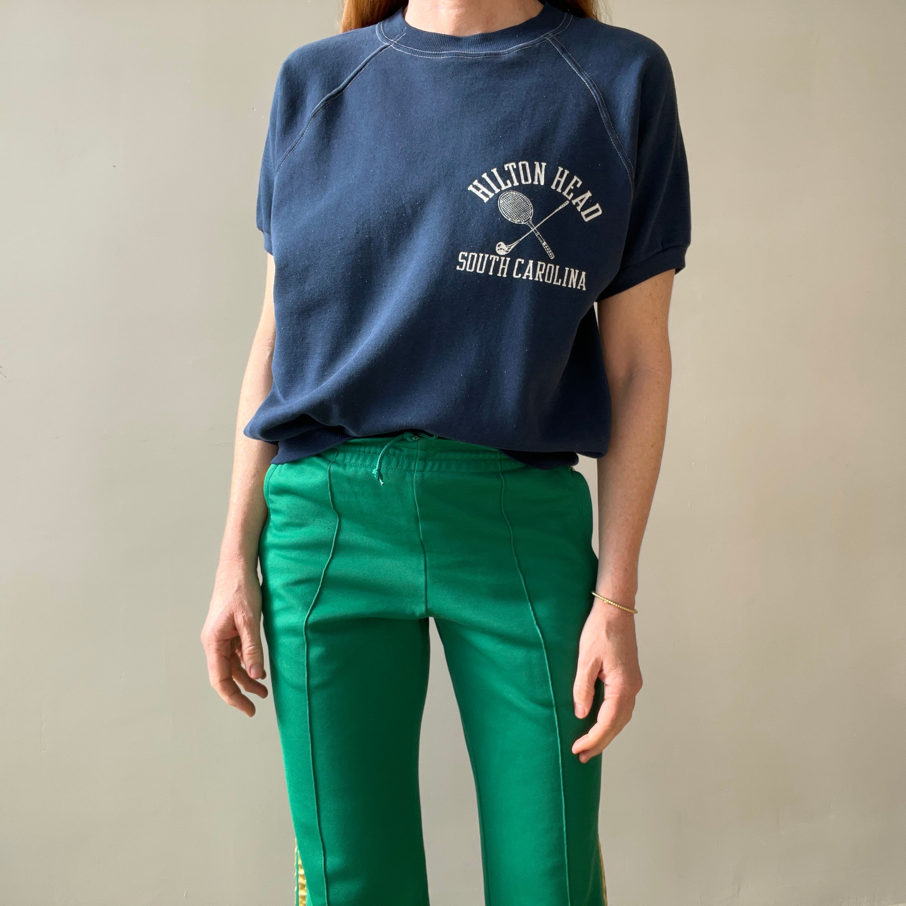 1960s Navy Blue Hilton Head South Carolina Short Sleeve Sweatshirt - Collectible