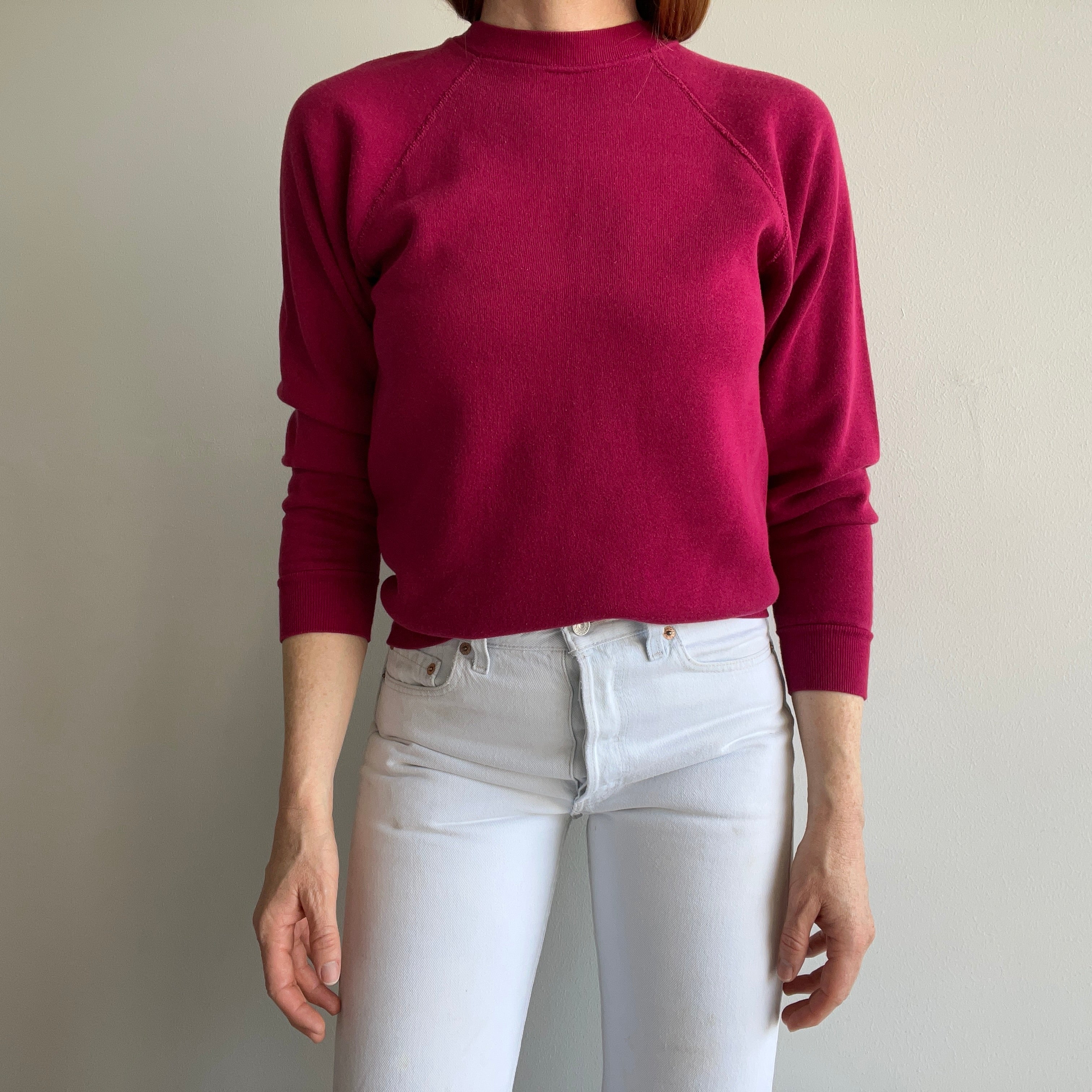 1980s Magenta Pink Smaller Size Raglan Sweatshirt