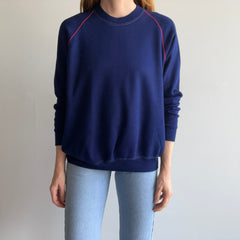 1970s Acrylic Navy Raglan with Neon Orange Piping annnnnnnd Pockets!