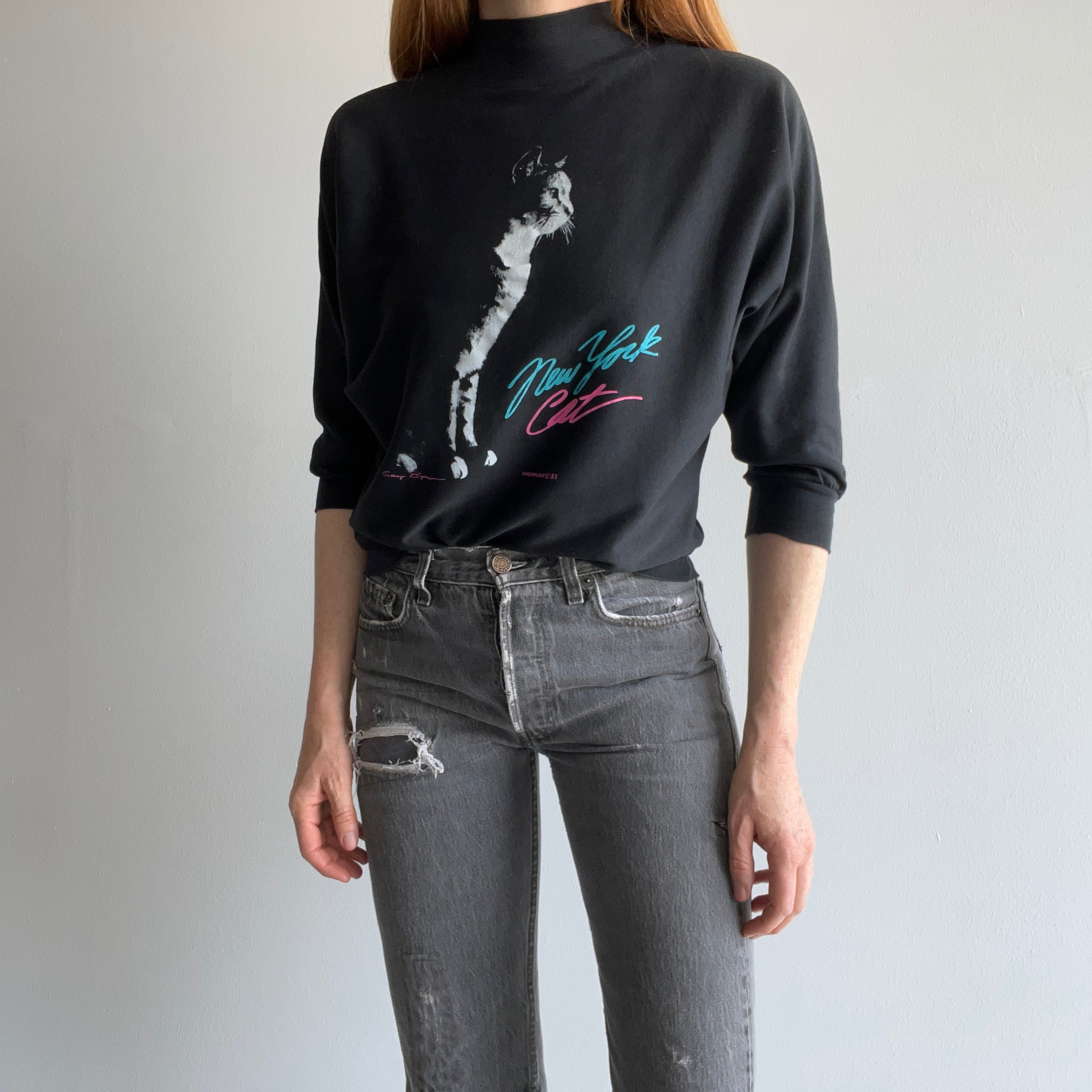 1989 New York Cat Dolman Sleeve Fitted Long Sleeve Shirt/Sweatshirt WOW