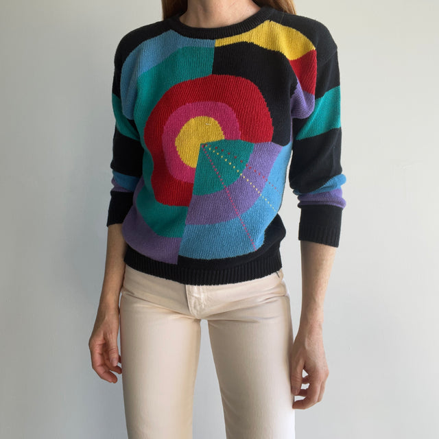 1980s Colorful Geometric Sweater - Cotton Blend