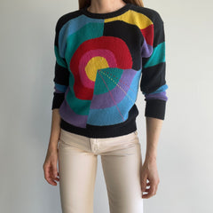 1980s Colorful Geometric Sweater - Cotton Blend