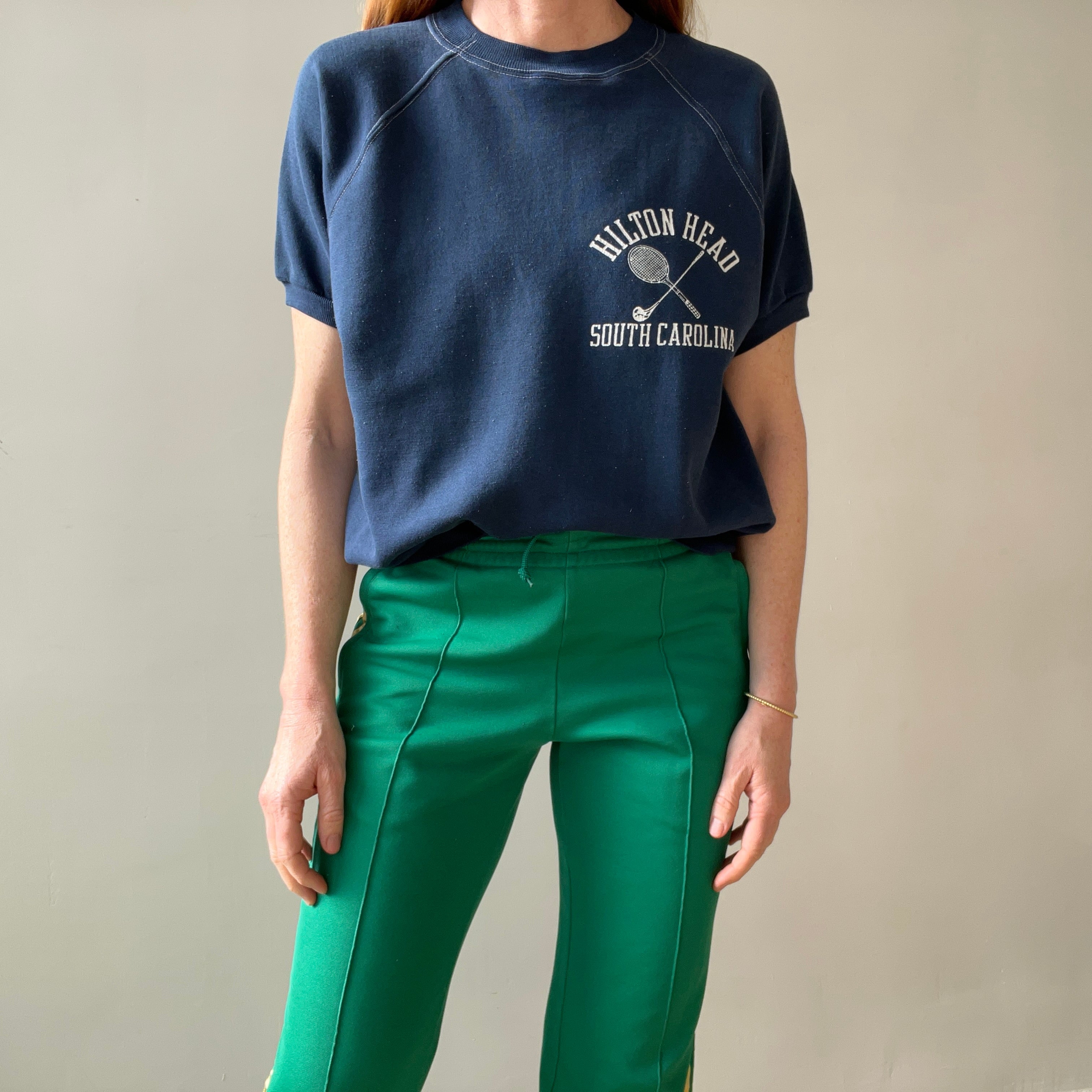 1960s Navy Blue Hilton Head South Carolina Short Sleeve Sweatshirt - Collectible