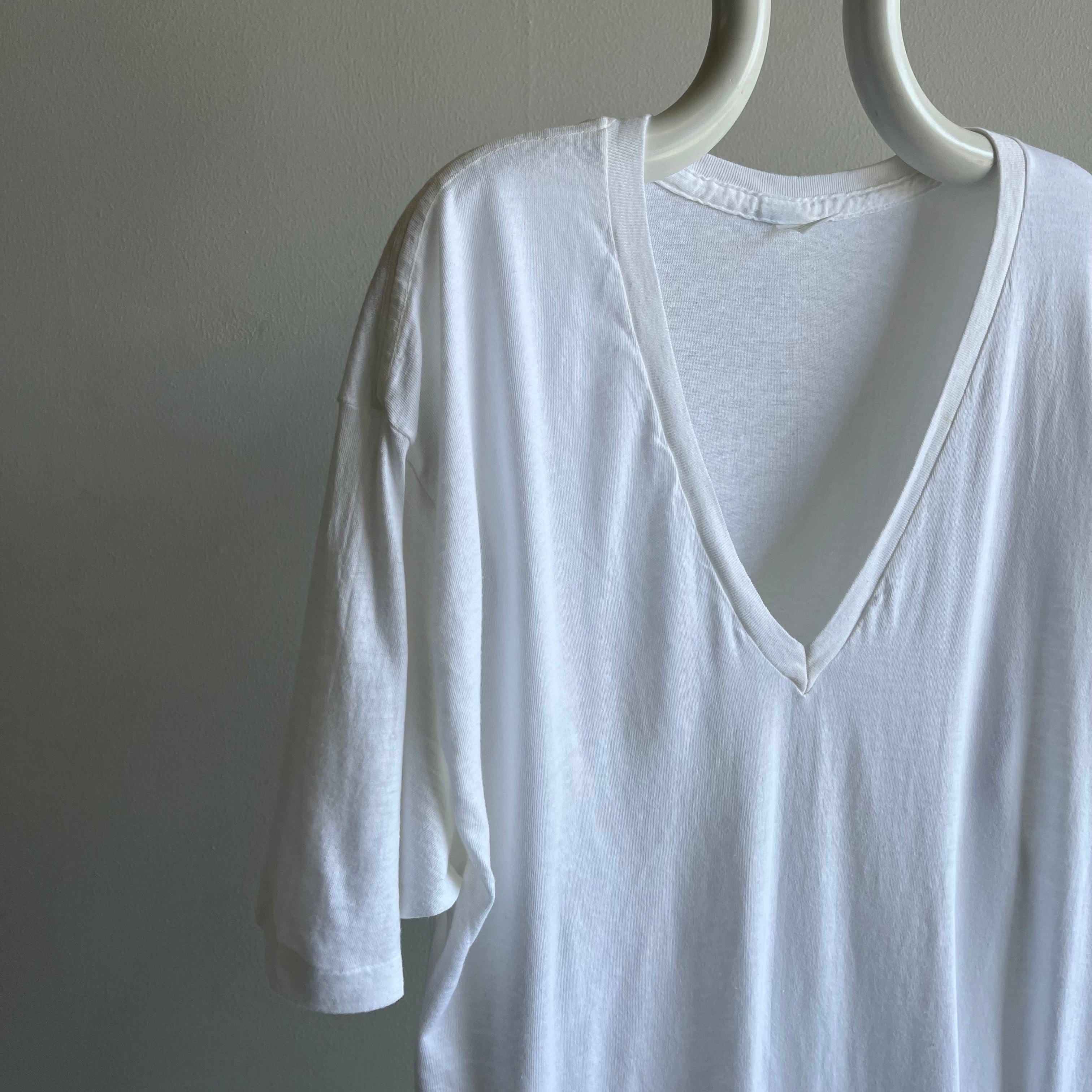 1990s X Long Blank White V-Neck by Jockey