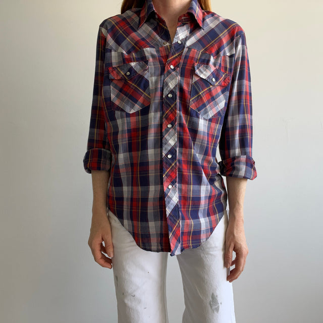 1980s Lightweight Plaid Cowboy Snap Shirt