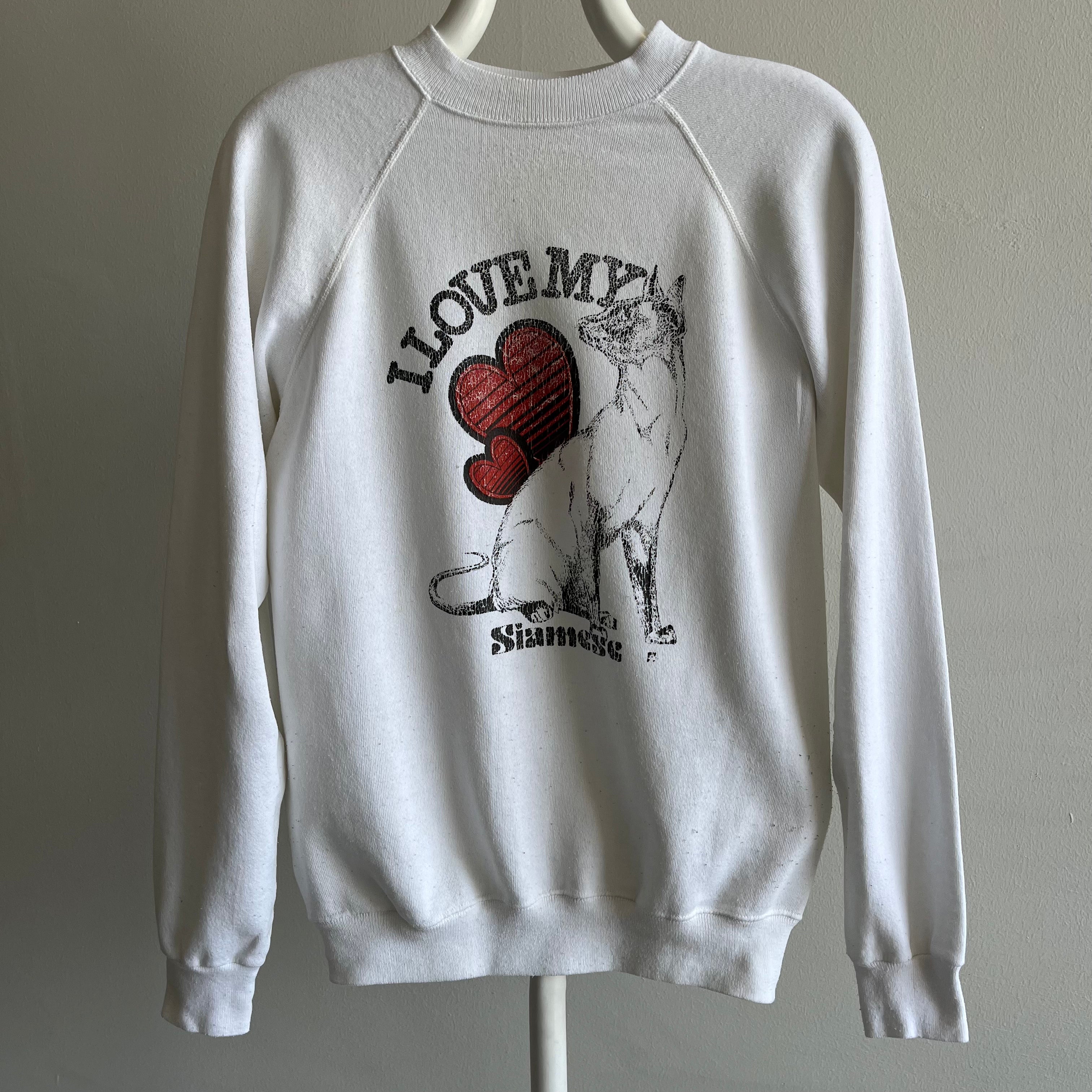 1980s I love my Siamese Cat Worn Out Sweatshirt