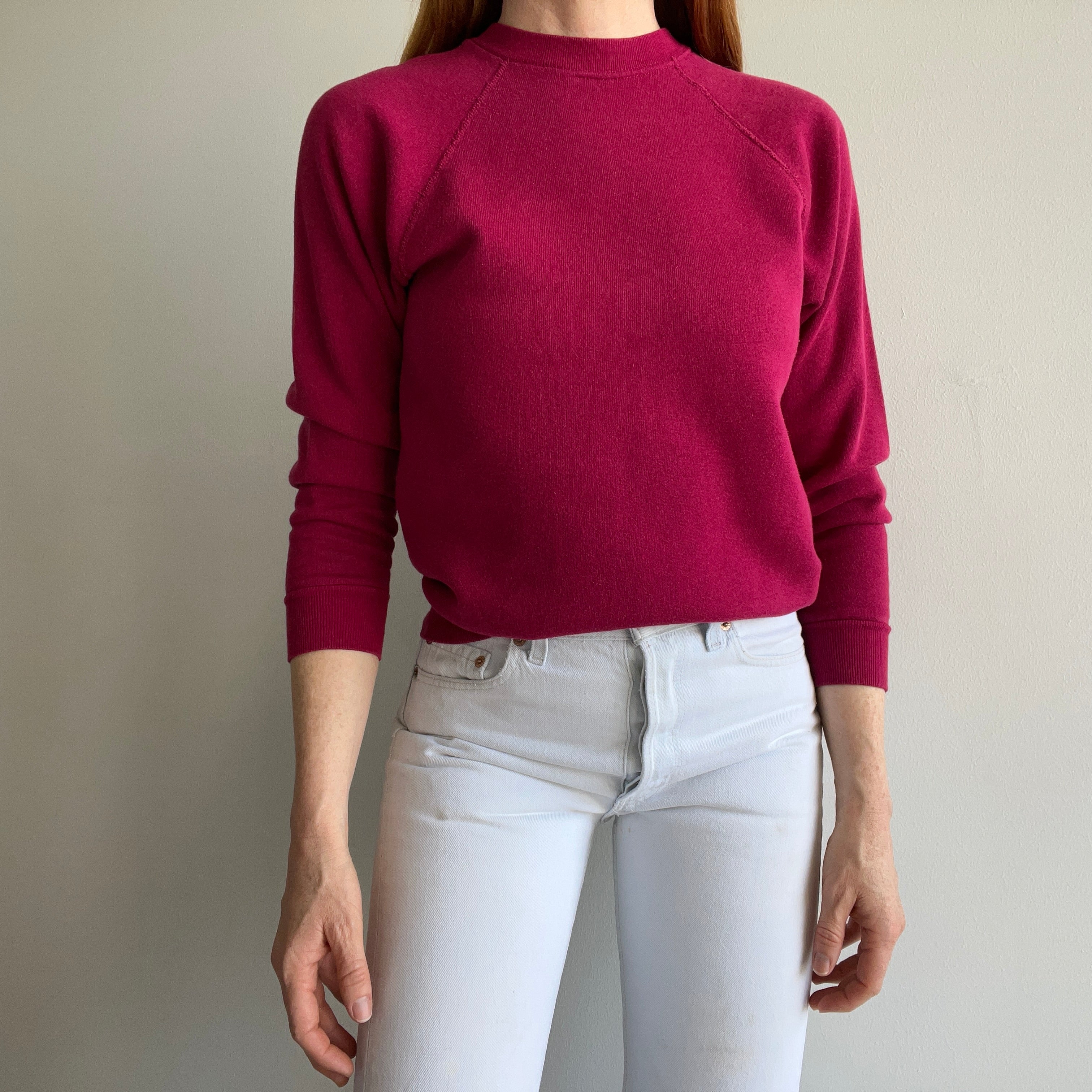 1980s Magenta Pink Smaller Size Raglan Sweatshirt