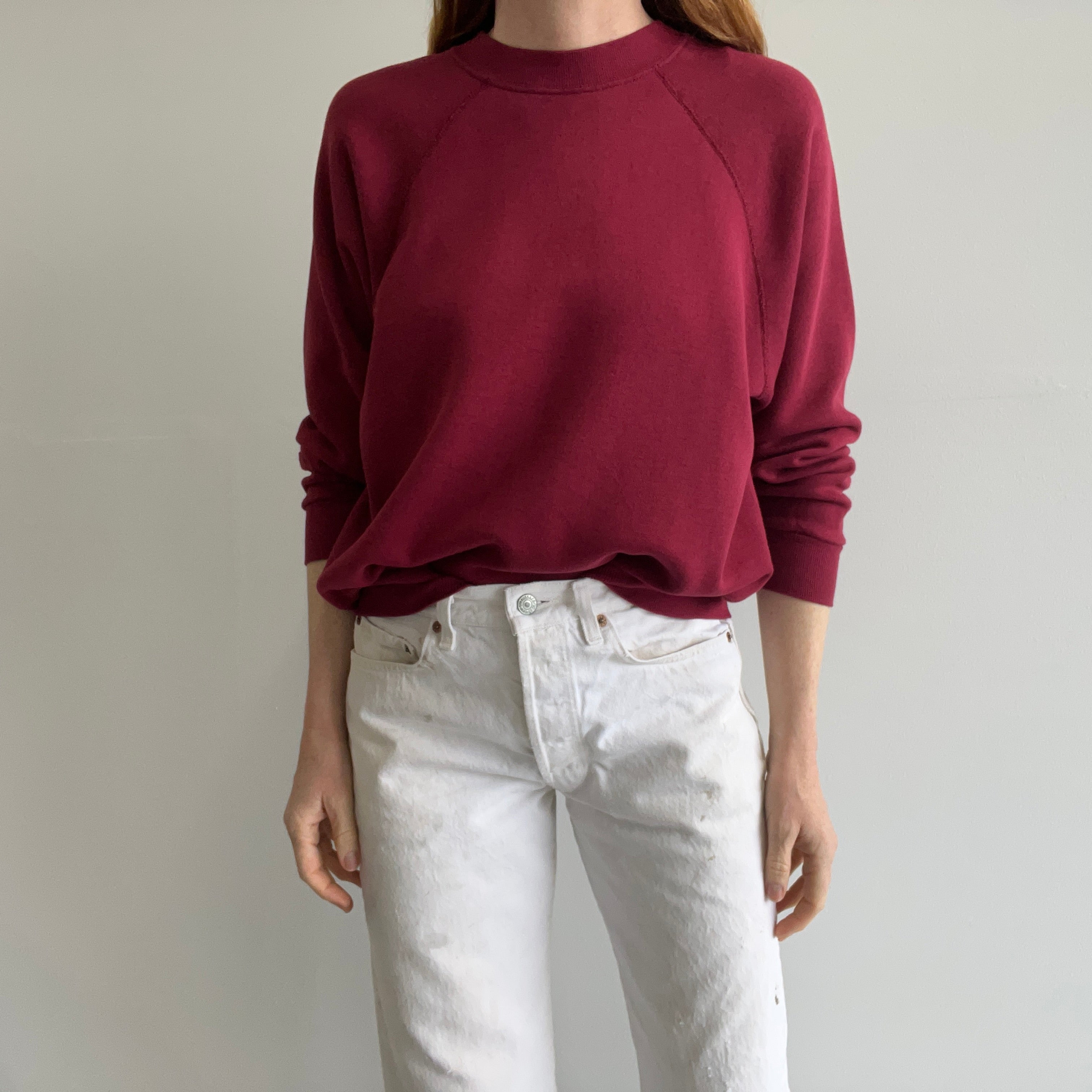 1970/80s Red, Red, Wine Blank Raglan Sweatshirt - Luxury Alert