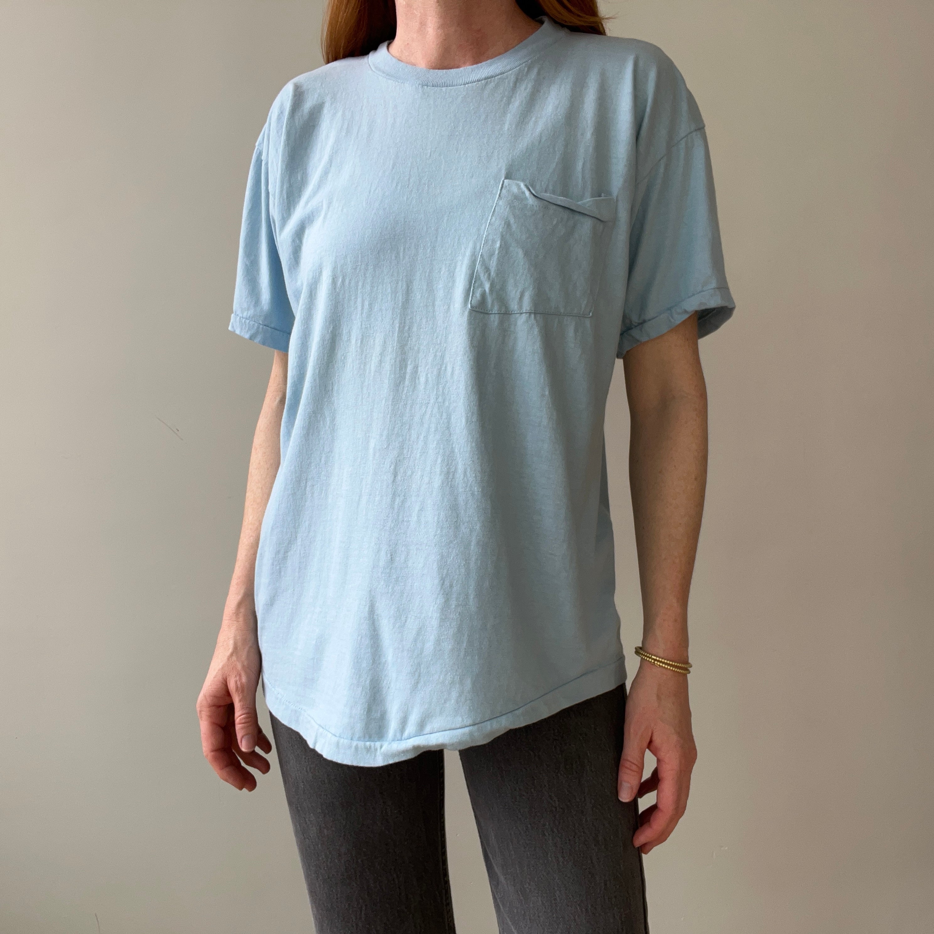 1980s Baby Blue Pocket T Shirt