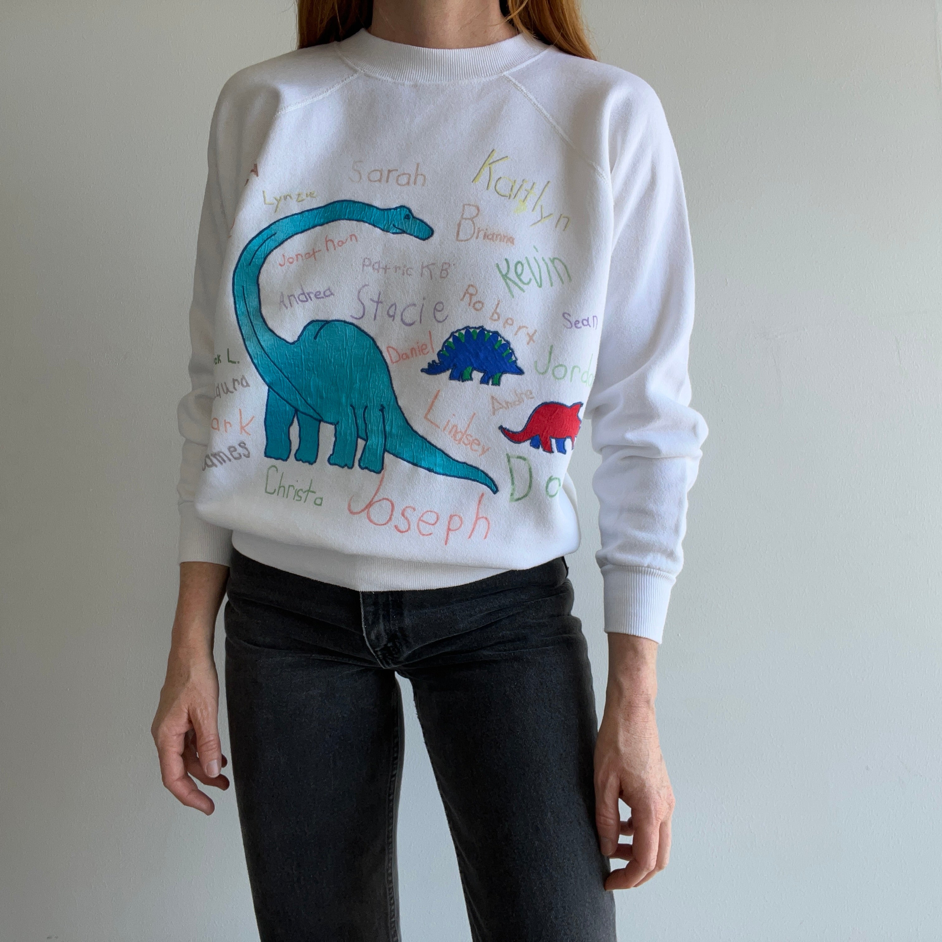 1980s Dinosaur with 80s Names DIY Sweatshirt on a Pannill